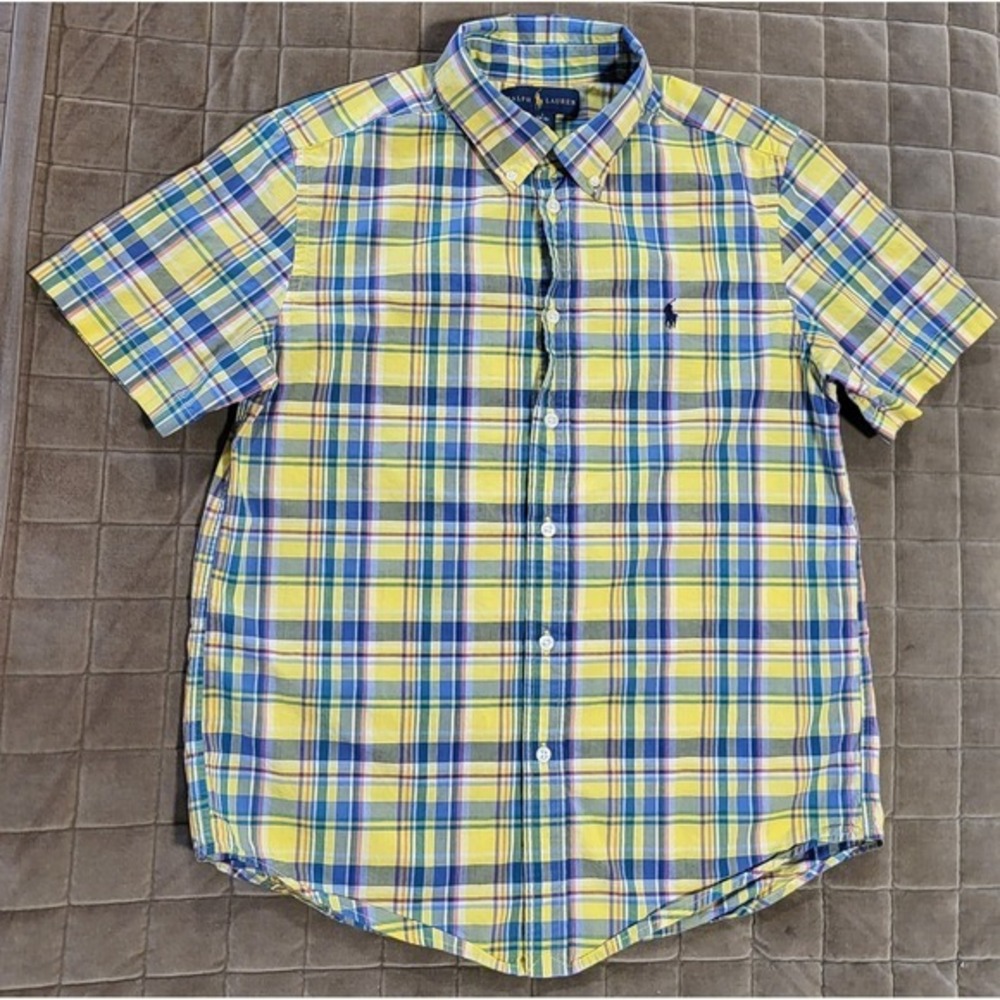 Ralph Lauren Oxford Shirt Yellow Checked Button-Front S Children's Large